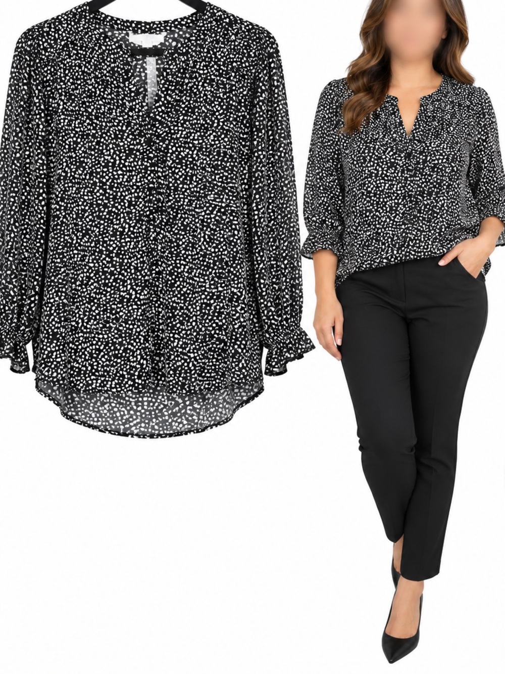 Jacks Girlfriend Black & White Dot Split-Neck Women's Blouse